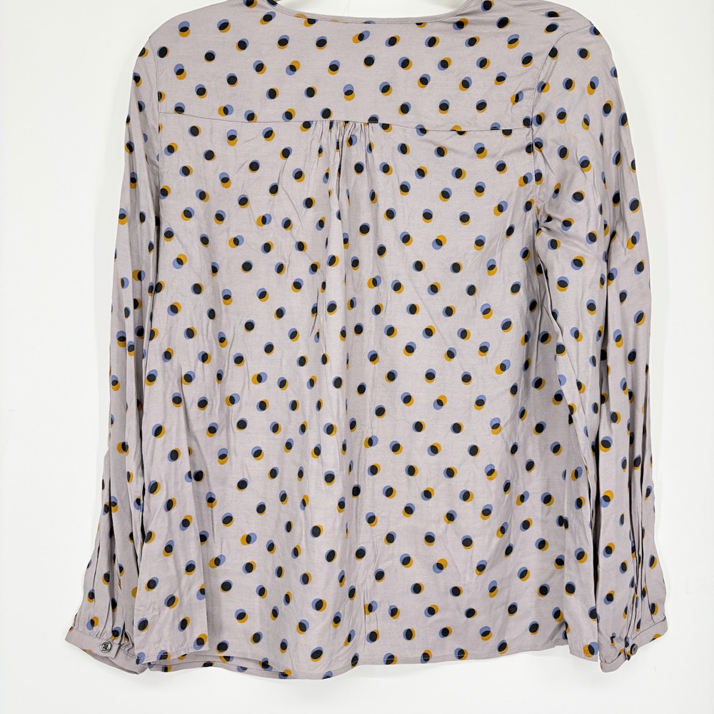 Boden Sz 10  Gray Polka  Dot Ruffle Button Down‎ Blouse Long Sleeve Silk Blend - Picture 2 of 12